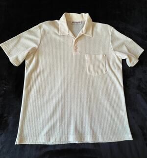 Vintage Mr California Polo Shirt Mens Large Beige Knit Disco Retro Made in USA